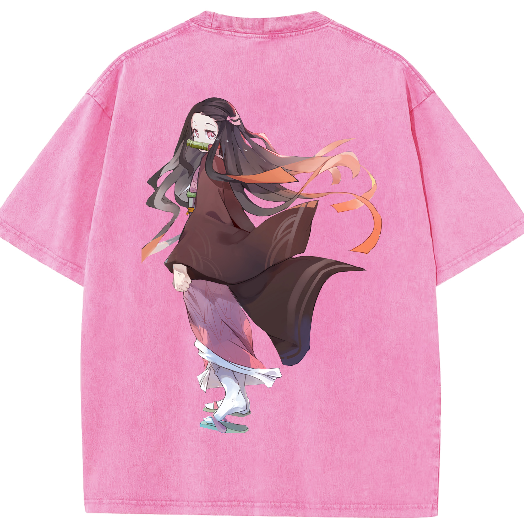 （画像用） 鬼滅の刃（きめつのやいば）竈門 禰󠄀豆子／かまど ねずこ Kamado Nezuko 綿100% ヴィンテージ風 半袖Tシャツ（背面プリント）